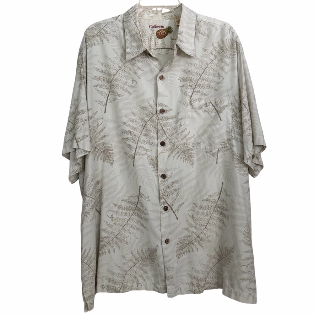 Carribean Tan Cream Silk-blend Hawaiian Aloha Shirt XXL Resort Beach Button-down